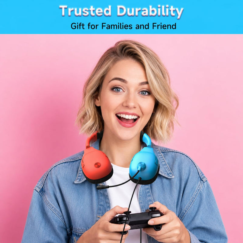 AOC Wired Gaming Headset for Nintendo Switch 2/OLED/Lite with Mic | 3.5mm Stereo, Noise Cancelling Microphone for PS5, PC, Fortnite, Red/Blue