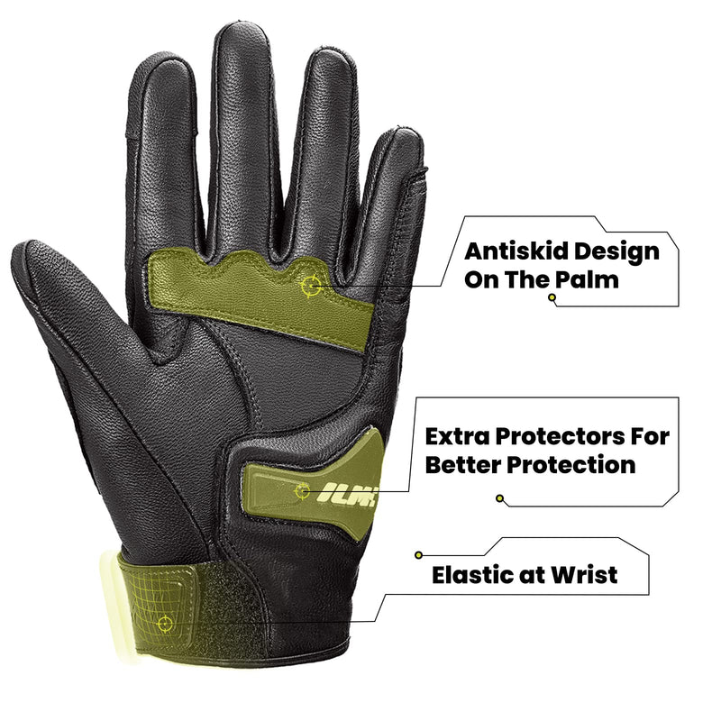 ILM Goatskin Leather Motorcycle Motorbike Powersports Racing Gloves Touchscreen for Men and Women Model DN01(L, Black Unperforated) Large