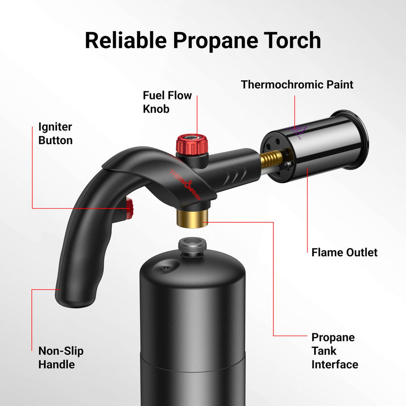 Powerful Propane Torch, Kitchen Cooking Torch, Culinary Torch Lighter, Adjustable Blow Torch for Sous Vide Searing Steak, BBQ, Grill, Campfire Charcoal Starter (Propane Tank Not Included) Black
