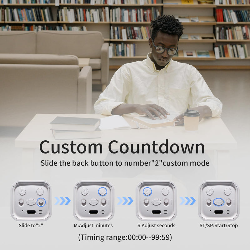 Productivity Timer Flip Gravity Sensor Cube Timer Countdown & Countup,Mute & Vibrate & Sound，5/10/30/60min & Custom Timing, Perfect for ADHD,Work,Learning,Kitchen Cooking White 2