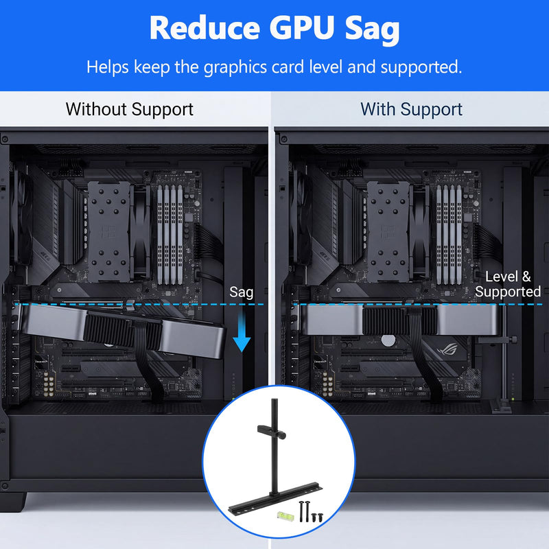 GPU Support Bracket, Metal Graphics Card Holder Support for 9cm/12cm/14cm Fan Mount, Adjustable Anti Sag GPU Stand 10-129mm for ATX MATX ITX Computer Case