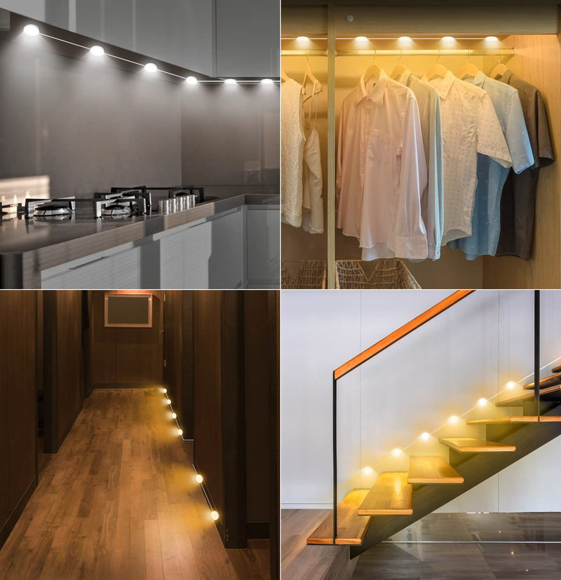 Daymeet Under Cabinet Lights for Kitchen, Dimmable LED Puck Lights Kit LED Closet Light, Plug in Under Counter Light USB Indoor Night for Shelf, Bedroom Remote Control