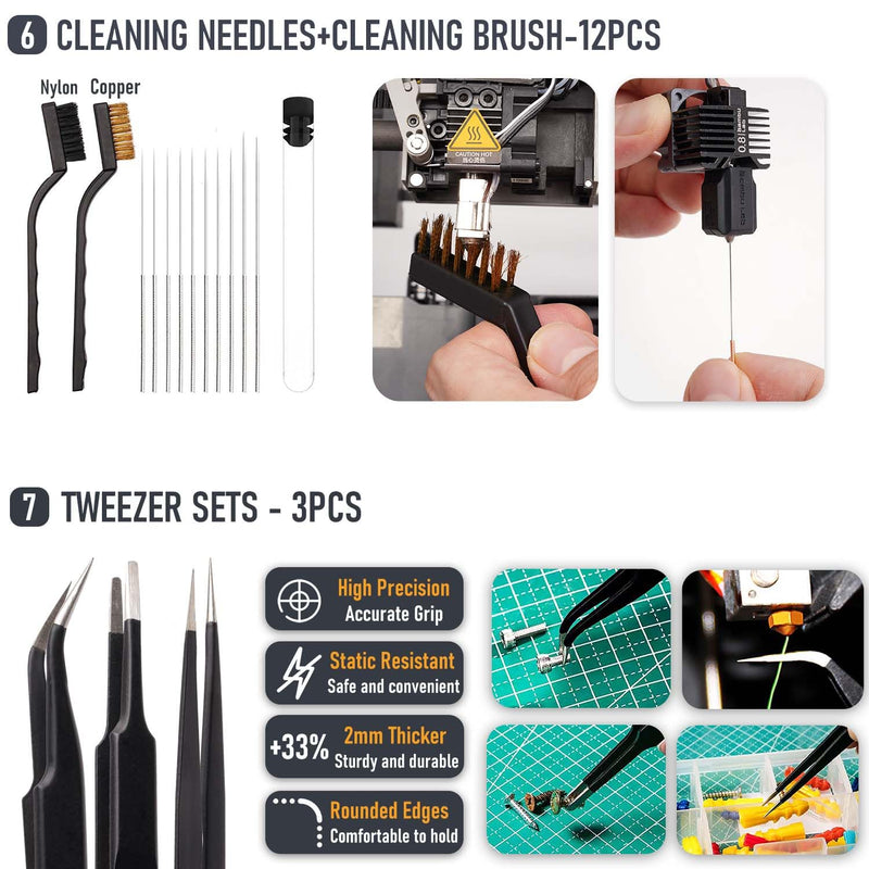 3D Printer Tools Kit, Quality 3D Printing Tool Kit for Model Measuring/Finishing/Deburring/Drilling, 3D Printer Accessories for All FDM/SLA Printers Removing Support, Cutting Filament