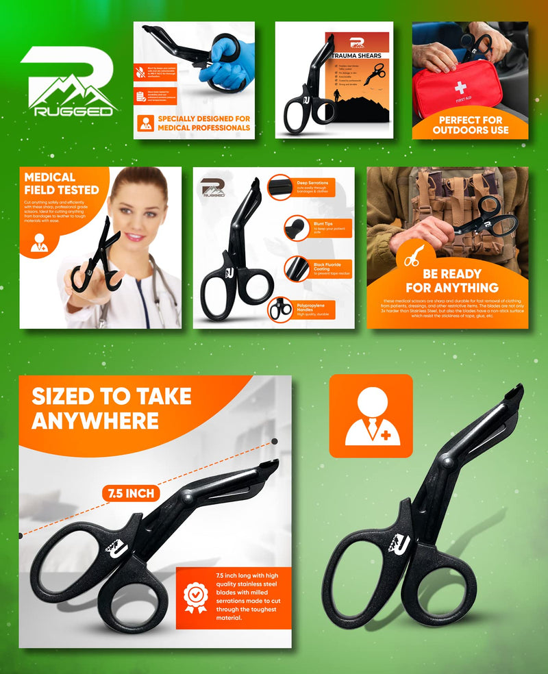Trauma Shears for Nurses and EMT's - Stainless Steel Blades Teflon-Coated - Heavy-Duty Shears for Bandages and Wraps. Autoclavable, EDC, Rainier Rugged