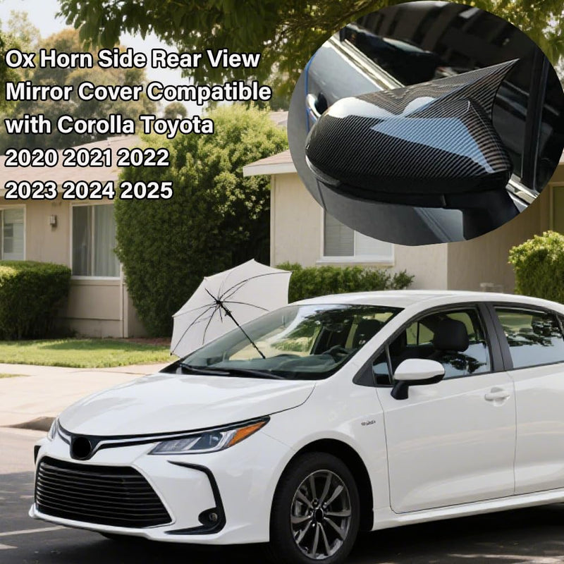 Ox Horn Side Rearview Mirror Cover Compatible with Toyota Corolla 2020 2021 2022 2023 2024 2025 Door Side Mirror Trim Cover(Carbon Fiber) Carbon Fiber