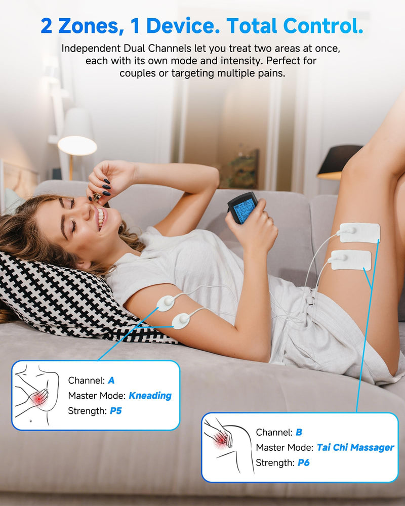 TENS Unit Muscle Stimulator, 24 Modes Dual Channel TENS EMS Machine for Muscle Tension and Back Relief, Rechargeable Pulse Massager with Timer, 6 Upgraded Pads for Neck Shoulder Leg and Knee