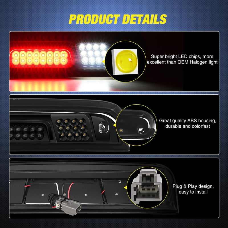 Nilight Third Brake Light High Mount 3rd Stop Reverse Cargo LED Lighting for Chevy Silverado GMC Sierra 1500 2500 3500HD 2014-2018 Pickup Truck Rear Cab Center Tail Lights Smoked Lens Chevy/GMC 2014-2018