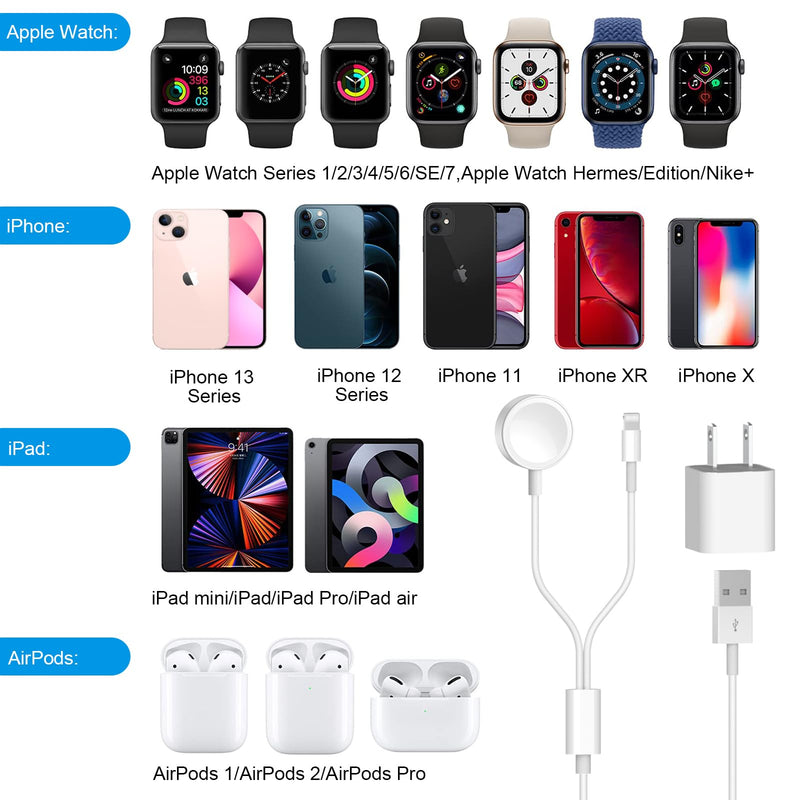 [Apple Certified] 2 in 1 iPhone and Watch Charger 6.6 FT Magnetic iWatch Charging Cable with USB Wall Charger Travel Plug Charger for Apple Watch Series 9/8/7/6/SE/5/4/3/2/1,iPhone 14/13/12/11/Pro/Max 6FT