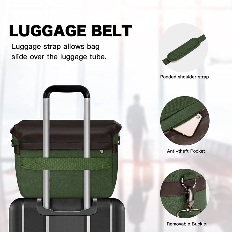 MOSISO Camera Case Crossbody Shoulder Messenger Photography Bag, Army Green | DSLR/SLR/Mirrorless Vintage PU Leather Flap Gadget Bag with Rain Cover Compatible with Canon/Nikon/Sony Camera and Lens