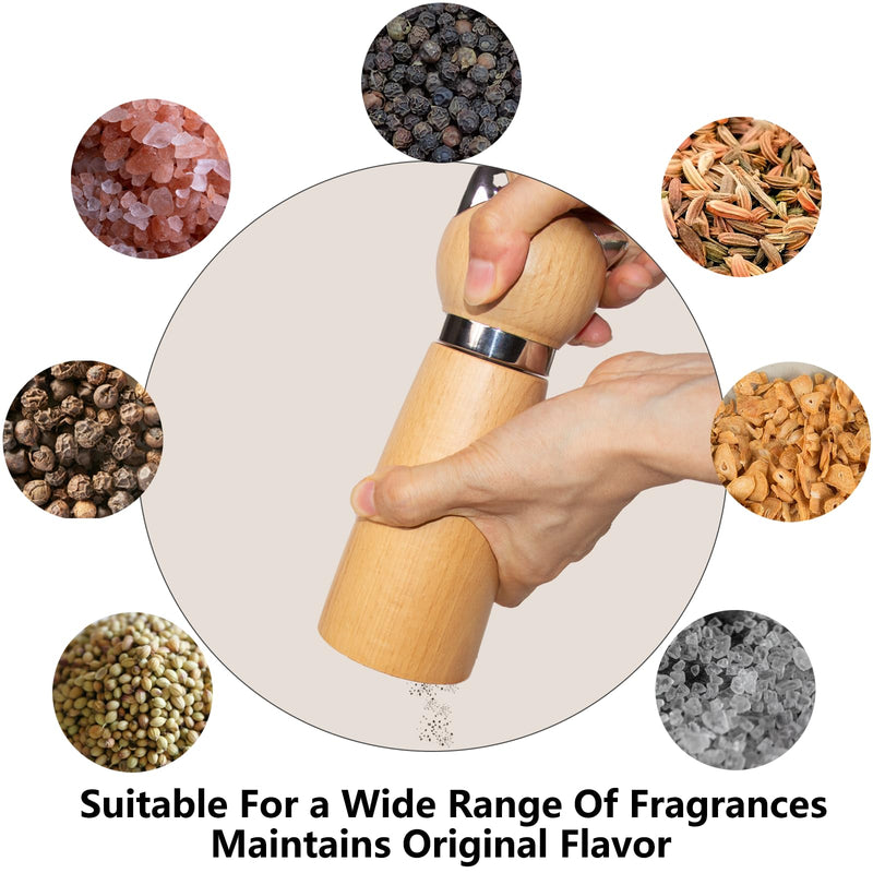 Manual Pepper Mill & Salt Grinder - Wood Adjustable Refillable Pepper Mill with Cat Design,Cute Kitchen Gift with Handle (7.6" Height)