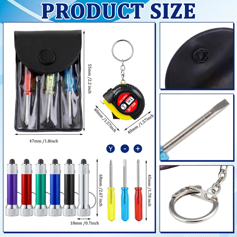 Jutom 18 Pcs Mini Tape Measure Keychain Screwdriver LED Light Keychain Bulk Men Adult Tool Party Gifts Prize for Man Father's Day Housewarming Gifts Adult Useful Tool Favors (Colorful) Colorful