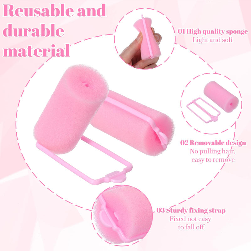 24Pcs Pink Sponge Rollers for Hair, Sponge Hair Rollers Set to Sleep, No Heat Foam Rollers(2.36×1.18in,Pink)