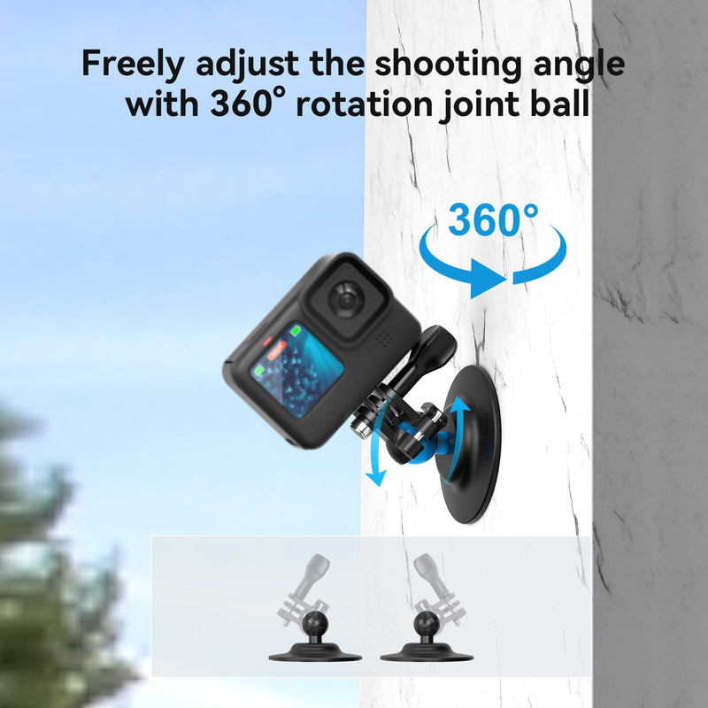 Adhesive Ball Joint Mount 360° Rotation for Action Camera, Compatible with GoPro Hero 13 12 11 Insta360 DJI Osmo Action, Adjustable Bracket for Motorcycle Helmet, Auto Windshield, Surfboard Mounting