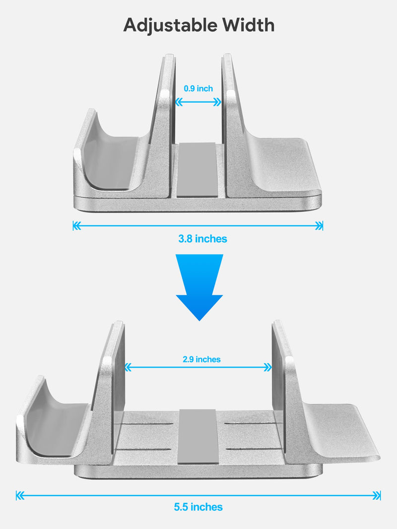JARLINK 2-in-1 Design Vertical Laptop Stand Holder, Aluminum Laptop Stand for Desk with Adjustable Dock, Space-Saving Organizer Compatible with All MacBook, Samsung, HP, Dell, Chrome Book,Silver Silver 1-1