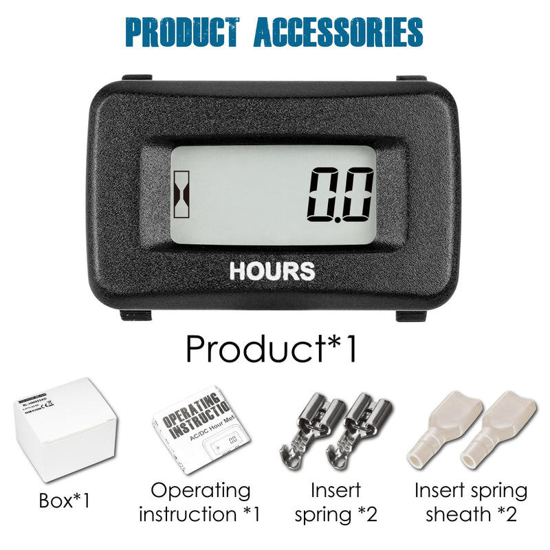Runleader Digital Maintenance Hour Meter,AC/DC 5V to 277V for Garden Tractor Generator Scooter Club Car Forklift Leaf Trimmer etc.(1) 1