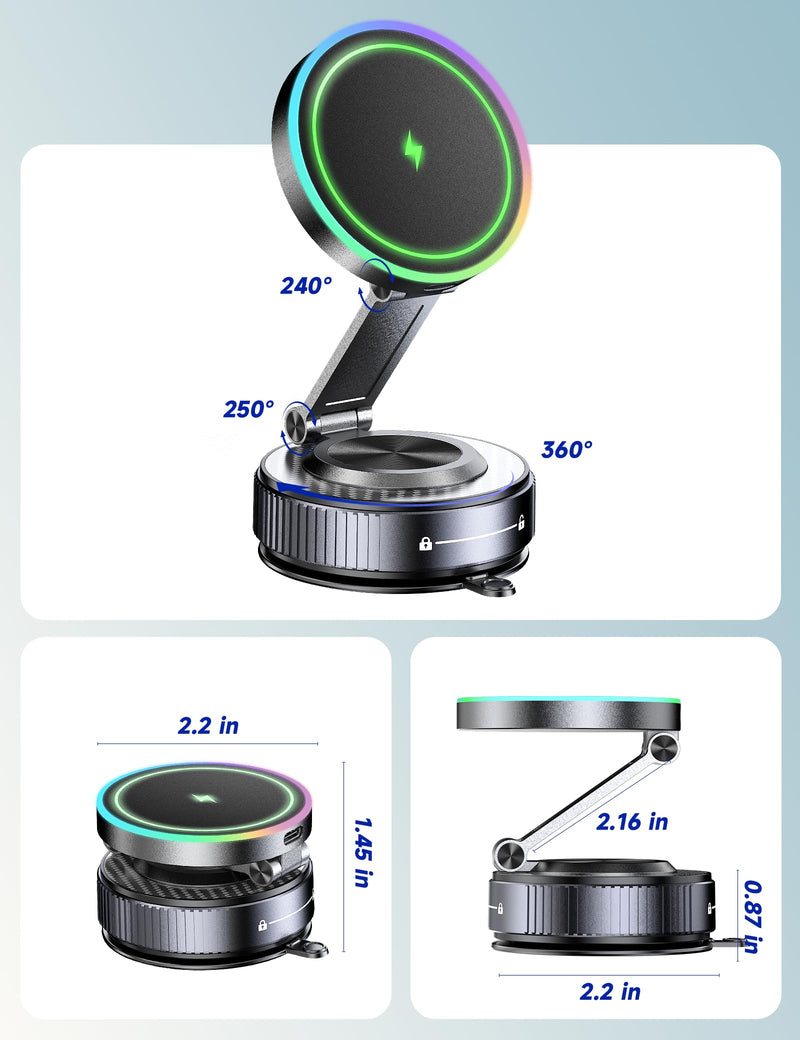 15W Magsafe Car Mount Charger, Faster Charging Wireless Car Charger | [105+LBS Suction & 3800gf Magnetic] Car Phone Holder, 360° Adjustable, Phone Holders for Your Car for iPhone & Android Blue