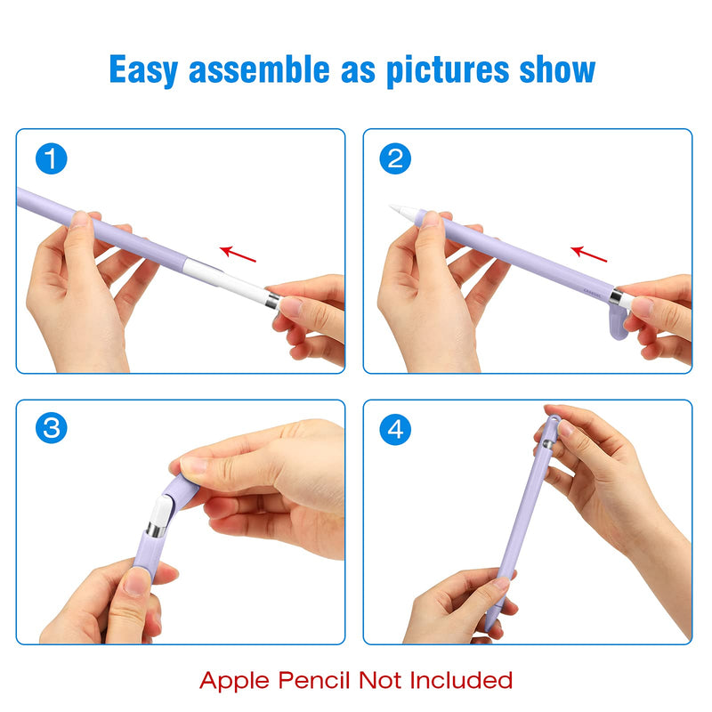 Fintie Silicone Sleeve Compatible with Apple Pencil 1st Generation, Ultra Light Pen Skin Case Cover Soft Protective Pencil Grip Holder with 2 Nib Covers & Cable Adapter Tether, Lilac Purple