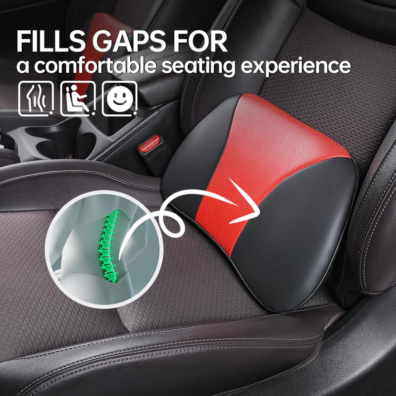 1p Memory Foam Lumbar Support Pillow for car Lower Back Pain Relief - Back Cushion for Driving, Chair Support for Car-Office Chair（Black&Red） Black&red