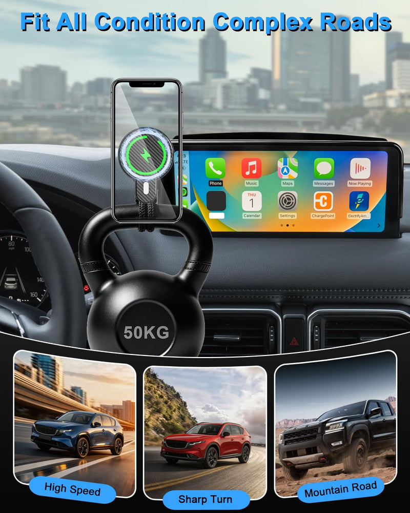 PZK Car Phone Holder for Mazda CX-5 2021-2025 Accessories 10.25-Inch Screen | Magnetic 15W Fast Wireless Charging Car Phone Mount Magsafe with Sunglasses Storage Box 360° Rotation Hands-Free CX5 CX-5 2021-2025 Magsafe+ Wireless Charging