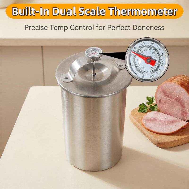 Deli Meat Press Stainless Steel with Thermometer, Lunch Meat Press Mold, Ham Maker Meat Press Tool, with 20 Cooking Bags + 2 anti-scalding clips, for Making Sandwich (Deli Meat Press Set) Deli Meat Press Set