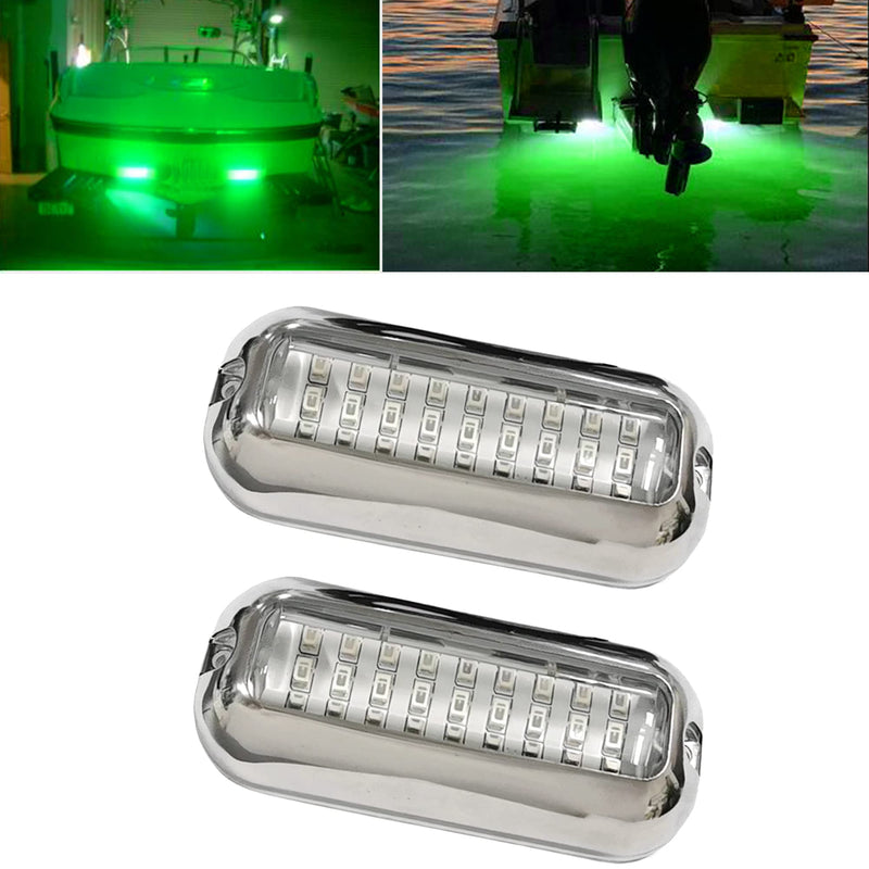 2Pcs 27 LEDs Green Marine Boat Lights,IP68 Waterproof Underwater Boat Trailer Light Pontoon Boat Transom Lights Stern Navigation Light Boat Interior Deck Lights 10-30V DC