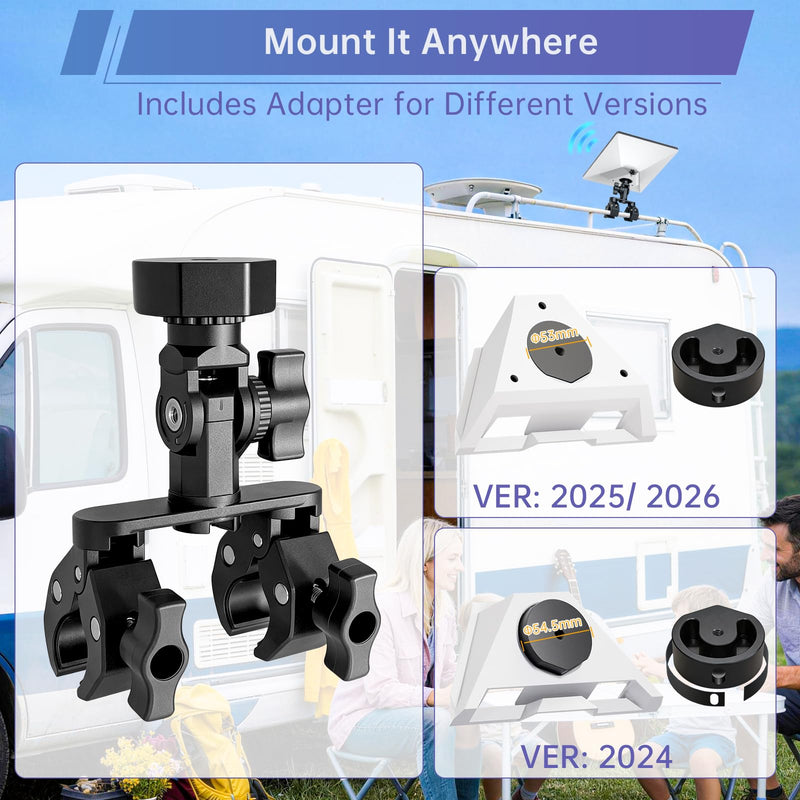 Starlink Mount for Starlink Mini, Dual-Clamp Starlink Mini Pole Mount Kit for RV Ladder & Roof Rack, Lightweight Aluminum & Nylon Starlink Mini RV Mount with 1/4"-20 for Camping Van Boat