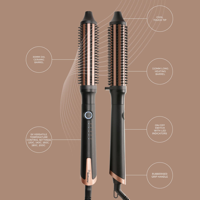 Paul Anthony 'StylePro' 30mm Ceramic Hot Brush Styler with Keratin, 5X temperatures, Quick Heat up, 60 Minutes Safety Cut Out - H2120 30mm Hot Brush