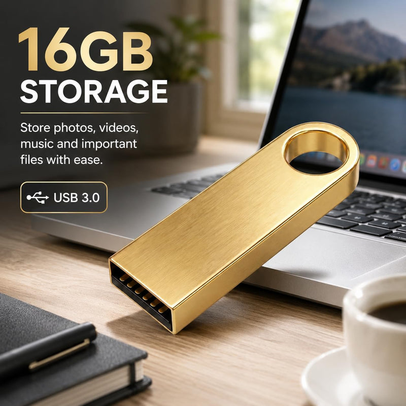 16GB USB 3.0 Flash Drive for Voice Recorders - Portable USB-A Drive for Audio File Backup - Thumb Drive Compatible with PC, Audio Recorders (Gold)