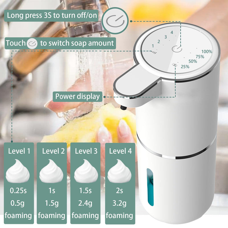 Automatic Soap Dispenser – Touchless Foaming Soap Dispenser 400ml USB Rechargeable Dispenser Electric Wall Mounted 4levels Adjustable Foam Dish Soap Pump for Bathroom Kitchen White