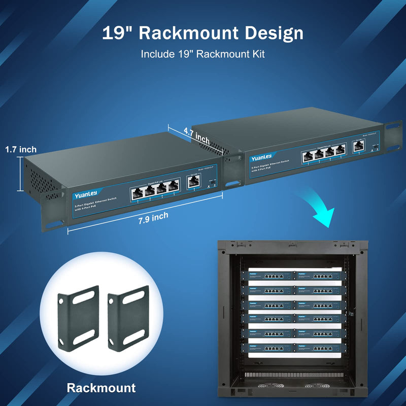 YuanLey 5 Port Gigabit PoE Switch with 4 Port PoE+ 1000Mbps, 802.3af/at 78W Built-in Power, Fanless Metal Unmanaged Plug & Play 5 Port | 4*PoE+ (1000Mbps)(78w)