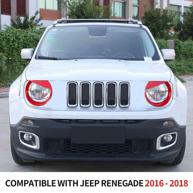 RT-TCZ for Renegade Front Light Cover Trim, Headlight Angry Eyes Bezels for Jeep Renegade 2016 2017 2018 Red Exterior Accessories 2pcs