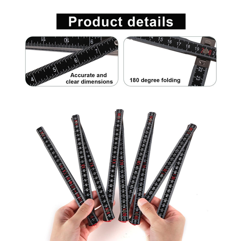 Oil Tank Measuring Stick, 10 Fold 78" Solid Wood Folding Fuel Gauge Stick Ruler for Deep Storage Tanks (Black) Black