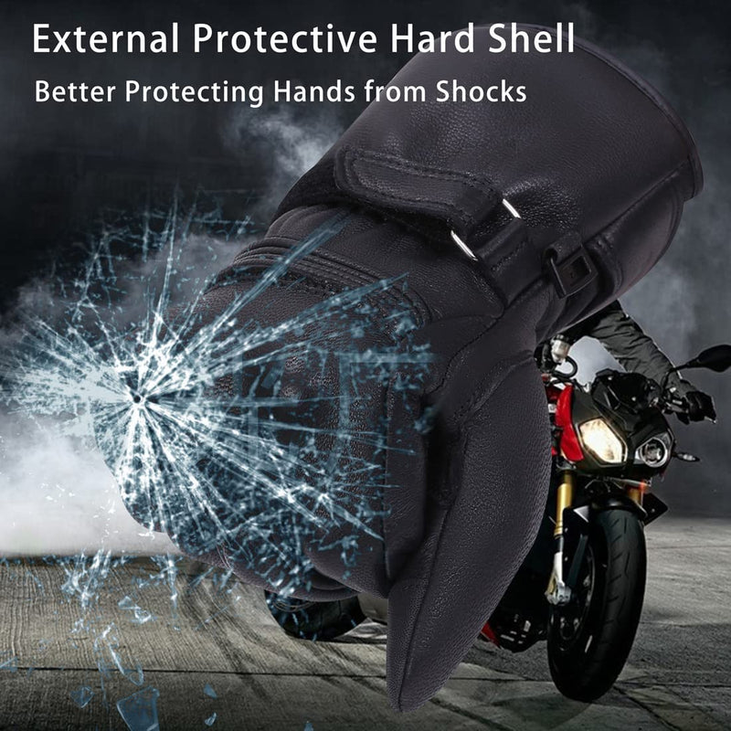 Harssidanzar Motorcycle Gloves for Winter,Mens Genuine Leather Full Finger TouchScreen Thermal Lined with Thinsulate Waterproof Motorcycles Motorbike Riding Gloves KM048,Black,Size XL X-Large Black