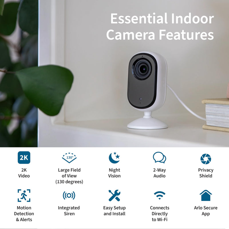 Arlo Essential Security Camera 2K | Indoor Only| 2nd Gen | Baby Monitor & Pet Camera | Wireless with Spotlight, 2-Way Audio, Color Night Vision, Live Stream, Motion Activation, White, 2 Cameras 2K Indoor 2nd Gen