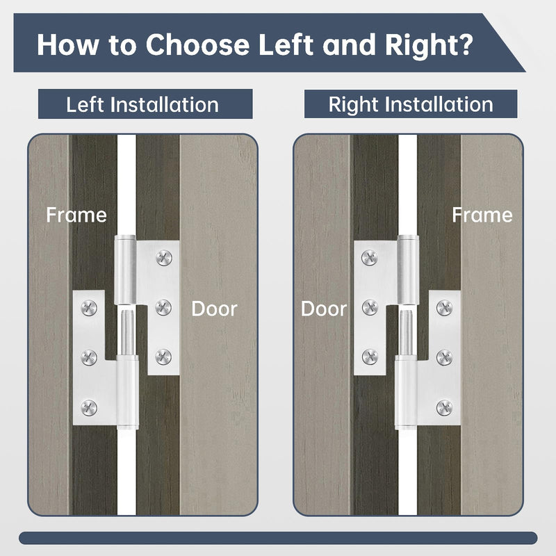Lift Off Hinge 3" Removable H Hinge Brushed Stainless Steel Flag Hinges for Bedroom Kitchen Bathroom Door Wooden Boxes Cases Versatile Usage Anti Rust, 3 Left + 3 Right, Load 40LB/Set 3in Left+Right