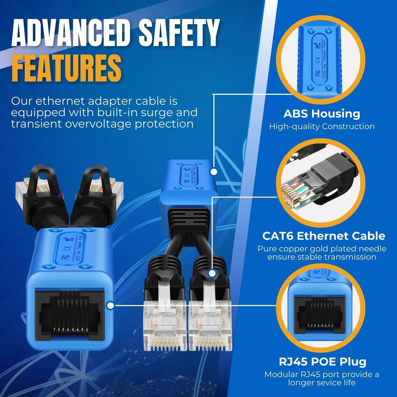 TNP RJ45 Ethernet Cable Combiner/Splitter Kit (1 Pair) - 2 Male to 1 Female POE Data Adapter LAN Ethernet Network Extender Y Splitter Cat5 Cat5e Cat6 UPOE Cable for Surveillance Security Monitoring 1 Pair 2MMF