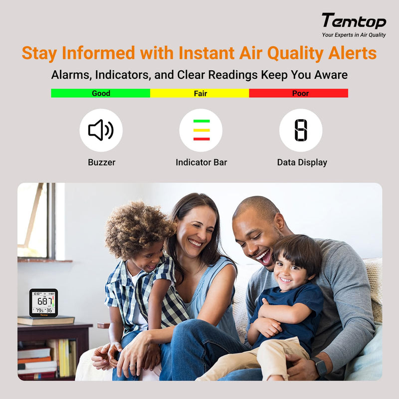 Temtop CO2 Monitor Indoor Air Quality Monitor 3 in 1 CO2 Meter(Temperature, Humidity and CO2), 180 Days Standby Time Basic: CO2/Temp/Humidity