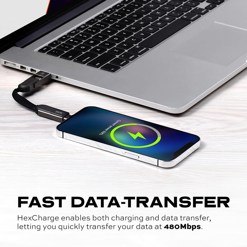 Statik HexCharge Keychain Charger Cable - Portable 4 in 1 Charging Cable Key Ring, 60W Fast Charging, Universal Multi Charging, Compatible with iPhone, USB C, and USB A - 2-Pack 2 Pack