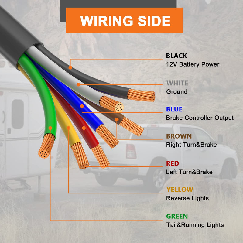 Gilardino 7 Way Trailer Plug, 7 pin Trailer Wiring Harness, 8 Feet 7-Wire Trailer Adapter Cord for RV