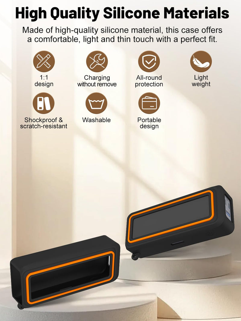 Silicone Protective Case for Anker Prime Power Bank 26,250mAh 3-Port Portable Charger, Full-Body Protective Cover with Precise Cutouts, Shockproof & Scratch-Resistant Sleeve (Black with Orange Line)