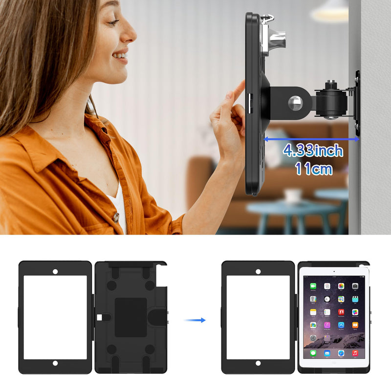 iPad Wall Mount – Tablet Wall Mount Holder with Anti-Theft Aluminum Security Lock System, Compatible ONLY with iPad 10.2-Inch (9th, 8th, 7th Gen.), Adjustable Design – Black