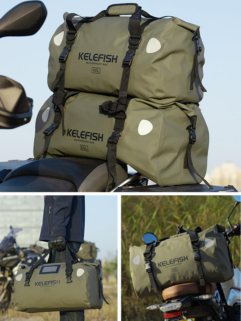 Waterproof Duffel Bag 20L 40L 66L Motorcycle Travel Dry Bag with Quick-fixed Straps for Motorcycling, Kayaking, Rafting, Boating, Camping Black 65L