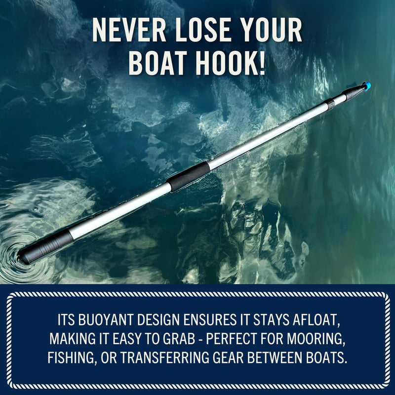 RainierSupplyCo Boat Hook with Telescoping Extension Push Pole for Docking & Mooring - Extends from 4.5 to 8 ft - Floating & Lightweight Boating Pole with Nylon Tip & Threaded End for Boat Accessories