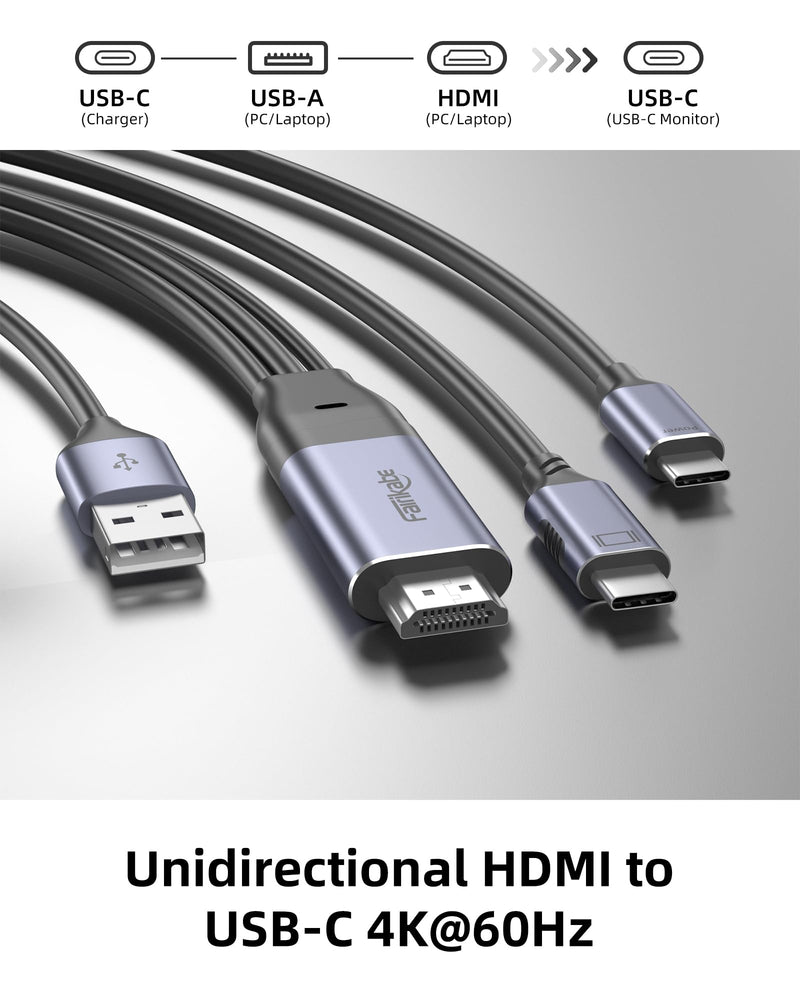 HDMI to USB C Cable 8.2FT 4K60Hz, HDMI Source and Power Supply to USB C Display Converter, for hdmi to Studio Display, Xbox PS5 Steam Deck Dock to Xreal Beam, Rayneo AR Glasses, Touchable Monitor straight