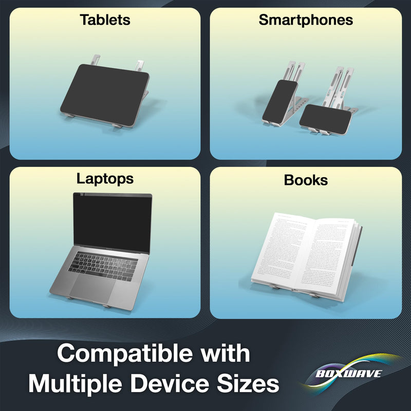 BoxWave Stand and Mount Compatible with Lenovo ROG Zephyrus G14 - Compact QuickSwitch Stand, Portable Multi Angle Viewing Foldable Riser - Metallic Silver
