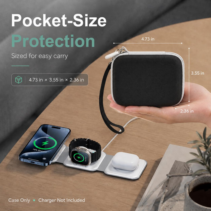 Hard Travel Case for Iseyyox for RTOPS for QUZUDN 3 in 1 Wireless Charger | for Ucomx,for SMILE Foldable Charger Station,Hard Shell,Padded Interior,Mesh Pocket,Elastic Strap,Wrist Strap Case Only Black