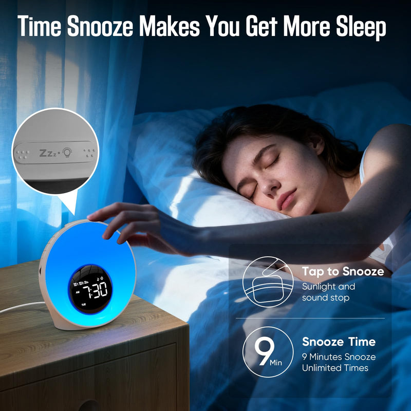 Wake Up Light Sunrise Alarm Clock, White Noise Sleep Sound Machine with 30 Soothing Sounds, Night Lights, Dual Alarms, Snooze, Timer, Bedside Lamp, Christmas Gift for Women, Kids, Heavy Sleepers Large