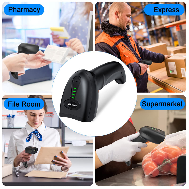 Bluetooth Wireless Barcode Scanner with Stand,Alacrity 3-in-1(Bluetooth & 2.4GHz Wireless & USB Wired) Bar Code Reader,1800mA*H Rechargeable Battery,Automatic Scanning,328Ft Range,16MB Storage Space Bluetooth Barcode Scanner with Stand