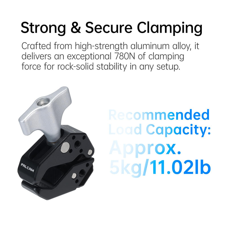 FALCAM F22 Quick Release Super Clamp for Magic Arm, Heavy Duty Aluminum | 5kg Load Capacity, 15–58mm Tube & 0–50mm Flat Surface, 1/4" & 3/8" Thread, Anti-Rotation Camera Mount Clamp Light