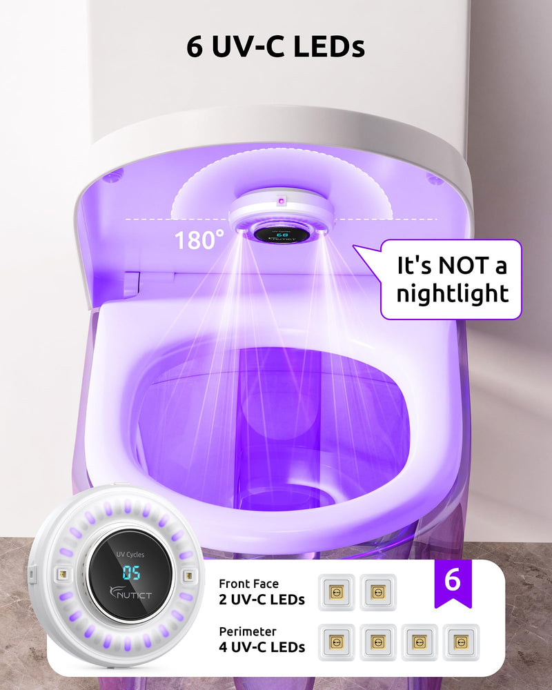 NUTICT UVC Toilet Sanitizer Light, Auto Turn On/Off, Fits Most Toilet Lid | 180 Seconds Sanitize, 2000mAh Rechargeable Battery, Safe to Use, Tool-Free, for Home Guest Room Hotel Shared Bathroom, White